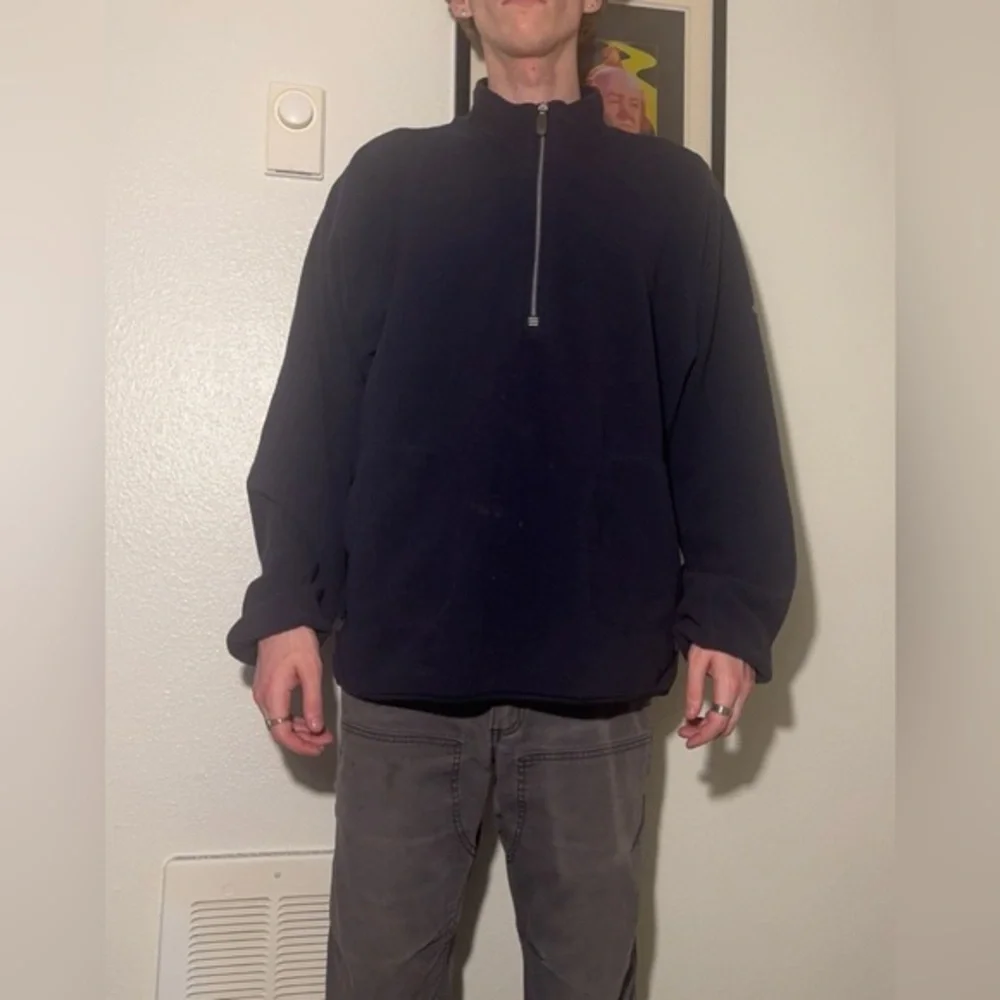 Vintage Adidas Men's Navy Quarter-Zip Fleece Pullover